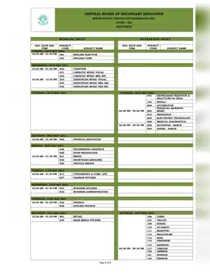 CBSE 12th Class Exam Date Sheet 2021