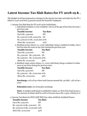 Income Tax Slab Rate for AY 2019-20 (F.Y 2018-19)