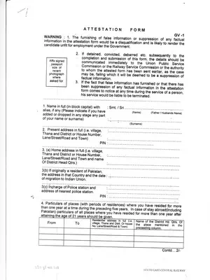 Indian Railway Attestation Form