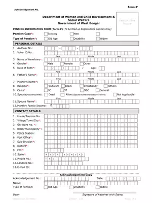 Old Age (Widow Pension) Form West Bengal 2025