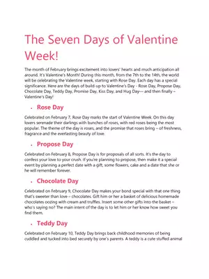 Valentine Day Week List 2025