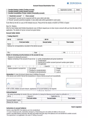 Zerodha Account Closure Form