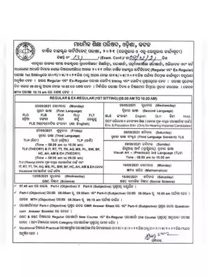 BSE Odisha 10 Exam Time Table 2021