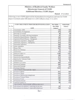 CGHS Rates List  Jaipur 2020