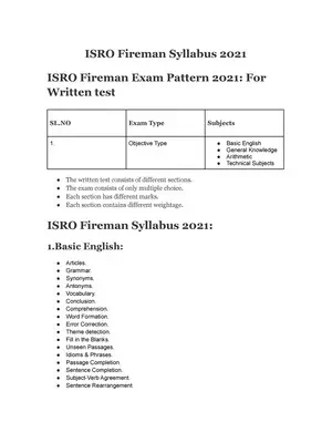 ISRO Fireman Exam Syllabus 2021