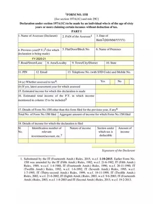 Form 15H Axis Bank