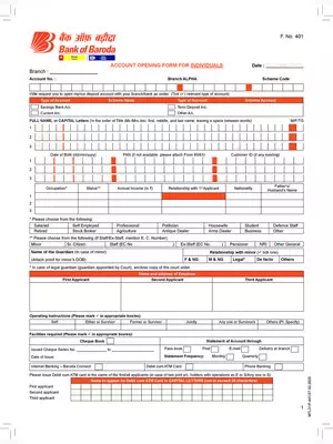 Bank of Baroda Individual Current Account Opening Form