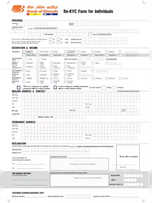 Bank of Baroda Re-KYC Form English