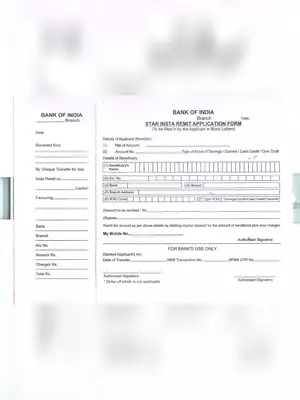 Bank of India RTGS/NEFT Form