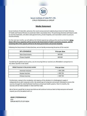 Covishield Vaccine Price in India English