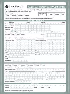 Credit Card Application Form Bank of Baroda