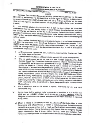 Delhi Curfew Guidelines form 15 April