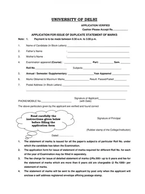 DU Duplicate Marksheet Form