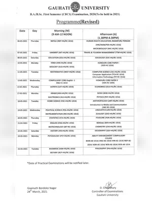 Gauhati University Exam Routine 2021