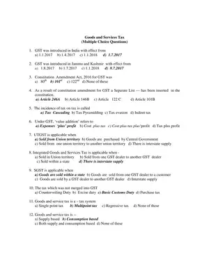 GST MCQ Question and Answer