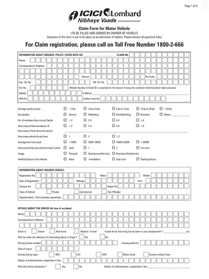 ICICI Lombard Claim Form for Motor Vehicle