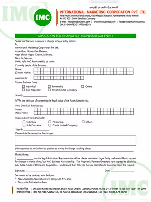 IMC Business Details Change Form