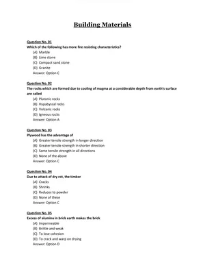 Infrastructure Engineering Construction Techniques MCQ