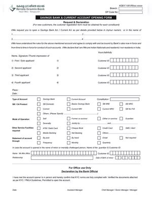 Kerala Gramin Bank Account Opening Form English