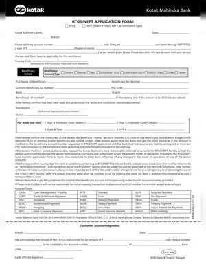 Kotak RTGS Form