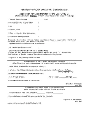 KV Local Transfer Form 2020-21