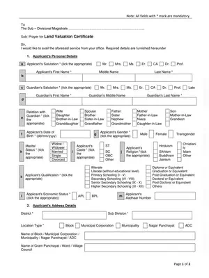 Land Valuation Certificate Tripura English