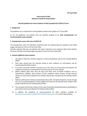 Mohfw Revised Guidelines for Covid Treatment in Home Isolation