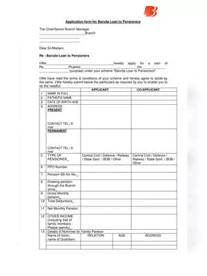 Pensioners Loan Form Bank of Baroda