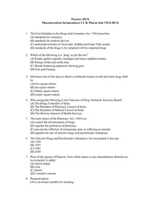 Pharmaceutical Jurisprudence MCQ with Answer English