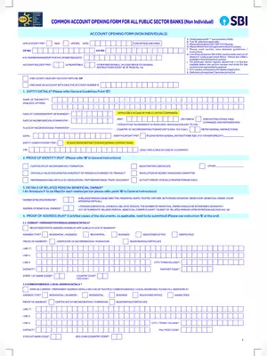 SBI Current Account Opening Form English