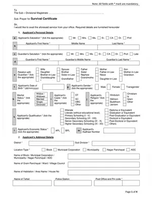 Survival Certificate Form Tripura English