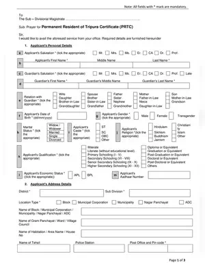 Tripura Permanent/Domicile Resident Form