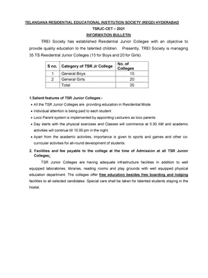 TSRJC CET 2021 Information Bulletin