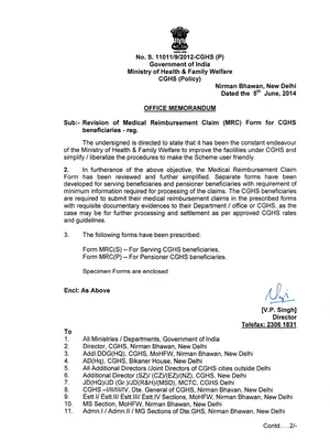 Medical Reimbursement Form CGHS English