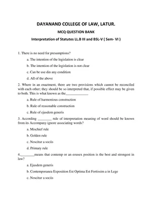 Interpretation of Statutes MCQ