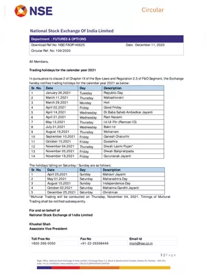 NSE Holidays 2021 List