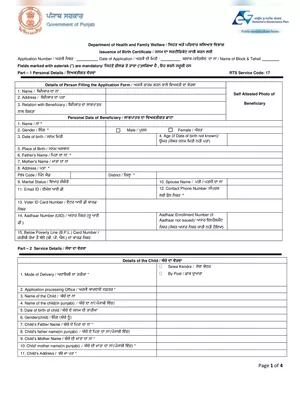 Punjab Birth Certificate Form