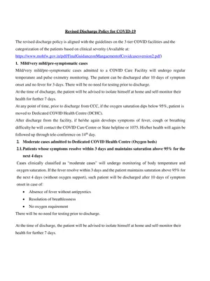 Revised Discharge Policy for COVID-19 By MoHFW