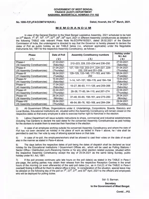 West Bengal Election Dates 2021 List