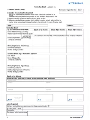 Zerodha Nomination Form