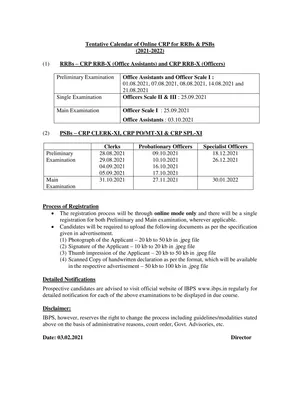 IBPS Calendar 2021-22