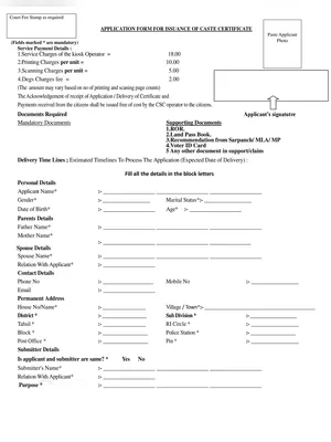 Caste Certificate Form Odisha