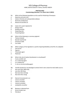 Cosmetic Science MCQ English