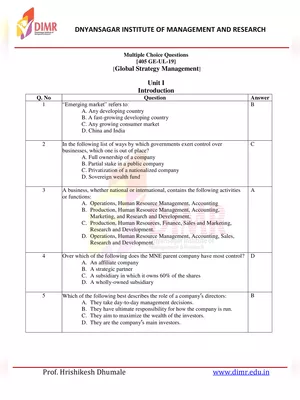 Global Strategic Management MCQ