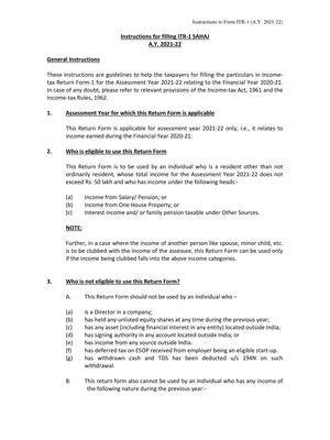 ITR Forms Instruction Documents