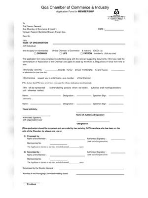 Goa GCCI Membership Form