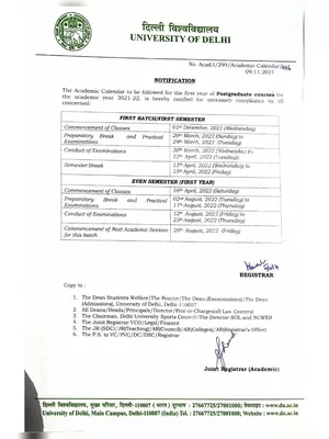 DU Academic Calendar 2021-22