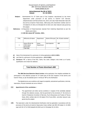 JKSSB Recruitment 2021 Notification