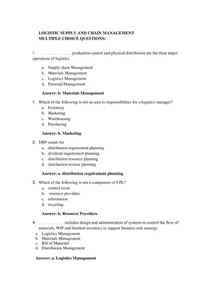 Logistics and Supply Chain Management MCQ