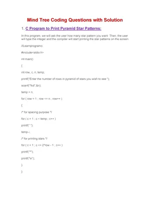 MindTree Coding Questions with Solutions